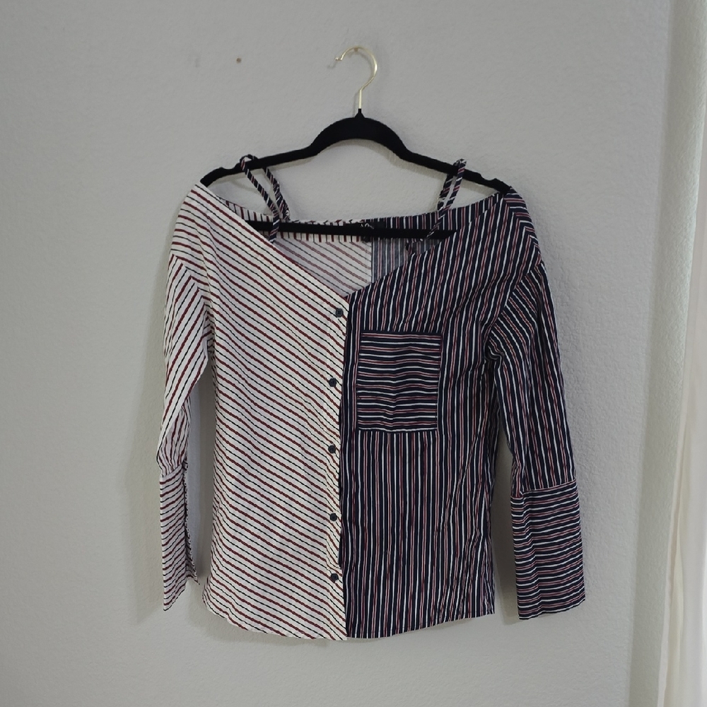 Navy and White Striped Button Down Shirt